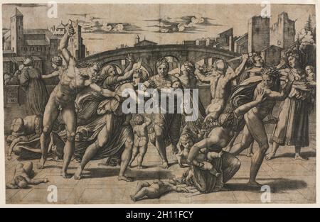 Massacre des innocents (avec l'arbre de Fir), c.1511-1512.Marcantonio Raimondi (italien, 1470/82-1527/34), après Raphaël (italien, 1483-1520).Gravure ; Banque D'Images