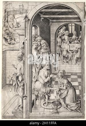 La passion : Christ lavant les pieds de ses disciples, c.1480. Israhel van Meckenem (allemand, c.1440-1503).Gravure ; Banque D'Images