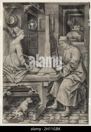 Le joueur d'orgue et sa femme, c.1495-1500.Israhel van Meckenem (allemand, c.1440-1503).Gravure ; Banque D'Images