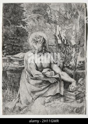 Saint-Jérôme, c.1591. Annibale Carracci (italien, c.1560-1609).Gravure ; Banque D'Images