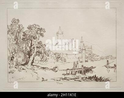 Liber Studiorum: Ville de Thun, Suisse.Joseph Mallord William Turner (britannique, 1775-1851).Gravure et mezzotint ; Banque D'Images