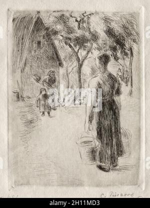 Paysanne portage des eaux, 1889.Camille Pissarro (français, 1830-1903).Gravure et point sec ; Banque D'Images