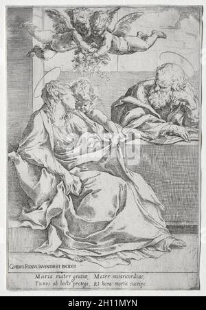 La Sainte famille avec deux Anges, c.1590-1610.Guido Reni (italien, 1575-1642).Gravure; feuille: 22.6 x 15.7 cm (8 7/8 x 6 3/16 in.); repère plateau: 22.5 x 15.2 cm (8 7/8 x 6 in.). Banque D'Images