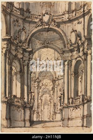 Conception pour une mise en scène : Intérieur d'un palais à arcades, milieu des années 1700. Giovanni Battista III Natali (italien, 1698-1765). Plume et encre brune et la brosse de lavage et gris sur mine( ?) ; feuille : 15 x 10,5 cm (5 7/8 x 4 1/8 in.). Banque D'Images