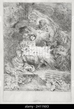 La Nativité avec Dieu le Père et le Saint-Esprit, c.1645. Giovanni Benedetto Castiglione (italien, 1609-1664).Gravure ; Banque D'Images