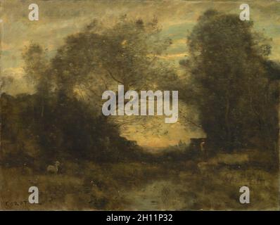L'étang à l'entrée des Bois, c.1860–75.Jean Baptiste Camille Corot (français, 1796-1875).Huile sur tissu; sans cadre: 46 x 61 cm (18 1/8 x 24 po). Banque D'Images