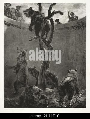 Essai sur la pierre avec pinceau et grattoir : la fosse de l'ours, 1851.Adolph von Menzel (allemand, 1815-1905).Lithographie; Banque D'Images