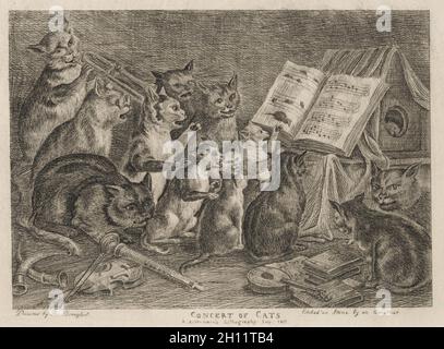 Concert de Cats, 1817.Rudolph Ackermann (Grande-Bretagne, 1764-1834).Lithographie; feuille: 14.9 x 23.5 cm (5 7/8 x 9 1/4 po.); image: 11.3 x 16 cm (4 7/16 x 6 5/16 po.). Banque D'Images
