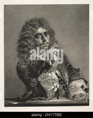 Essai sur pierre avec pinceau et grattoir : portrait de Molière, 1850.Adolph von Menzel (allemand, 1815-1905).Lithographie; Banque D'Images