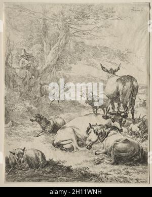 Le Herd au repos, c.1652. Nicolaes Berchem (néerlandais, 1620-1683).Gravure ; Banque D'Images