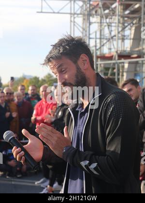 L'entraîneur en chef Bennett Wiegert à la réception du joueur de handball SC Magdeburg après avoir remporté le Championnat du monde 2021 de l'IHF Super Globe Club en face de la Banque D'Images