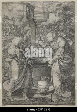 Christ et la femme de Samarie, 1523.Dirk Vellert (pays-Bas, 1480/85-1547).Gravure ; Banque D'Images