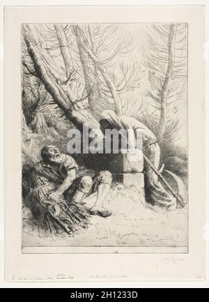 La mort et le Woodcutter, 1881.Alphonse Legros (français, 1837-1911).Drypoint ; Banque D'Images