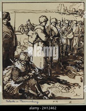 Bataille de Tannenberg, 1914.Auguste Louis Lepère (français, 1849-1918).Pinceau et encre brune rehaussé de blanc; Banque D'Images