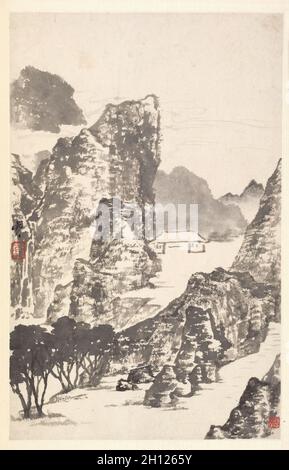 Mi Fu, paysage après 1788. Min Zhen (chinois, 1730-après 1788). Album leaf, encre sur papier, feuille : 29 x 18,4 cm (11 7/16 x 7 1/4 in.). Banque D'Images