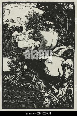 Le Centaur , 1896.Auguste Louis Lepère (français, 1849-1918).Feuille de bois: 27.8 x 18.6 cm (10 15/16 x 7 5/16 in.); Marque plate-forme: 20.8 x 14.2 cm (8 3/16 x 5 9/16 in.). Banque D'Images