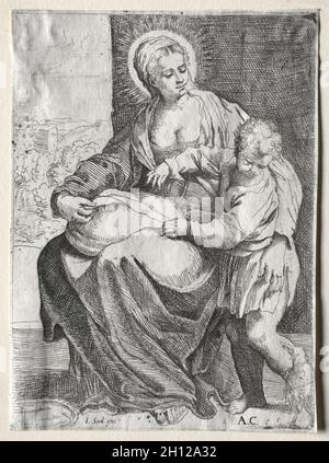 Madonna avec le Corbeau blanc, 1500s.École d'Annibale Carracci (italien, c.1560-1609).Gravure ; Banque D'Images