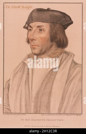 Sir Thomas Elyot, 1794. Francesco Bartolozzi (britannique, 1727-1815), John Brigitte Zanda, après Hans Holbein (Allemand), ch. 1465-1524). Gravure ; crépi couleur feuille : 37,8 x 29,9 cm (14 7/8 x 11 3/4 in.) : platemark ; 33,7 x 23,9 cm (13 1/4 x 9 7/16 in.). Banque D'Images