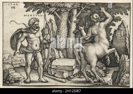 Les travaux d'Hercules : Hercules Shooting Nessus, 1542.Hans Sebald Beham (allemand, 1500-1550).Gravure ; Banque D'Images