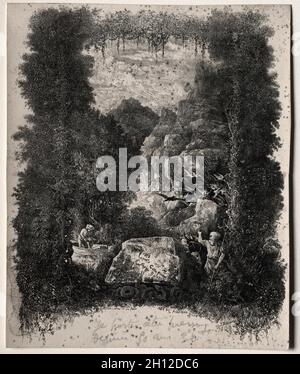 Première frontière pour Fables et Fairy-Tales de Thierry-Faletans, 1868.Rodolphe Bresdin (français, 1822-1885).Lithographie; feuille: 24 x 19.7 cm (9 7/16 x 7 3/4 po.). Banque D'Images