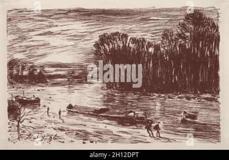 Bords du Loing, près de Saint-Mammès, 1896.Alfred Sisley (français, 1840-1899).Lithographie; Banque D'Images