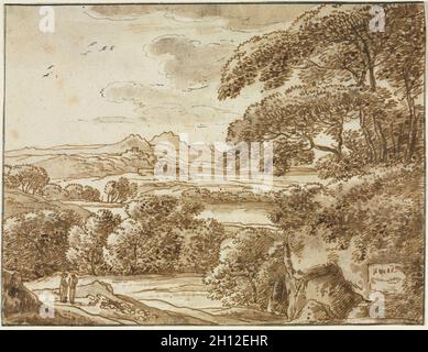 Paysage, c 1780. Ange Franz (allemand, 1749-1822). Plume et encre à laver ; Banque D'Images