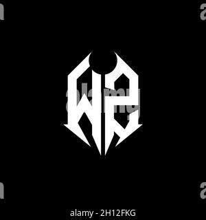 Lettre du logo WZ Monogram avec modèle de style de forme métallique sur fond noir, lettrage métal, lettre métal pour la musique et le jeu. Illustration de Vecteur