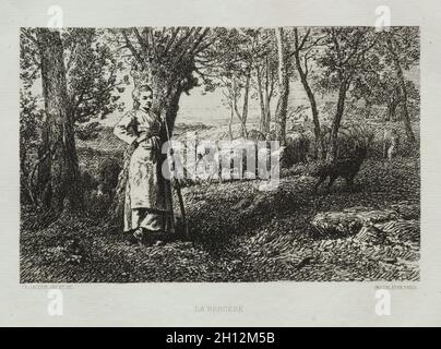 La Shepherdess, 1868.Charles-Émile Jacque (français, 1813-1894).Gravure ; Banque D'Images