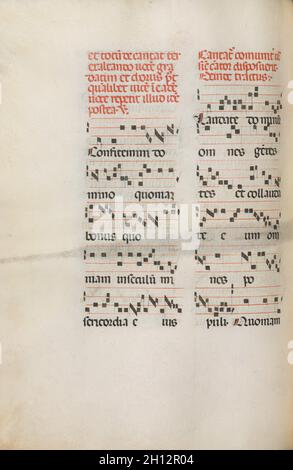 Missel : Fol. 171v : la musique pour 'Alleluia' etc. au début de Pâques, 1469. Bartolommeo Caporali (Italien), ch. 1420-1503), assisté par Giapeco Caporali (italien, d. 1478). Encre ; Total : 35 x 25 cm (13 3/4 x 9 13/16 in.). Banque D'Images