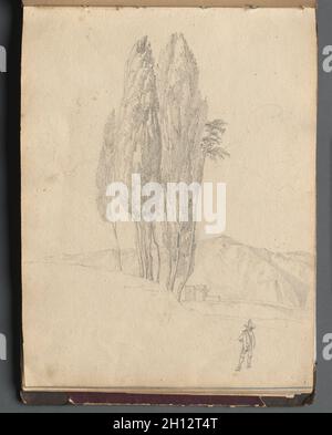 Album avec vues de Rome et des environs, Etudes de paysage, page 20a: Arbres.Franz Johann Heinrich Nadorp (allemand, 1794-1876).Graphite ; Banque D'Images