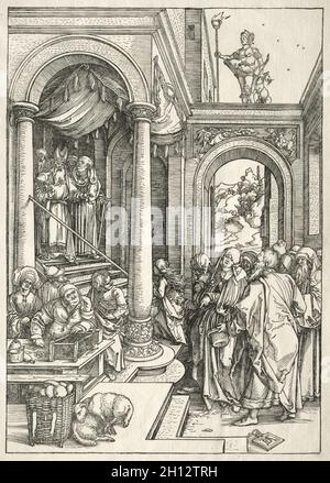 Vie de la Vierge : présentation de la jeune Vierge dans le Temple, 1504-1505.Albrecht Dürer (allemand, 1471-1528).Coupe de bois ; Banque D'Images