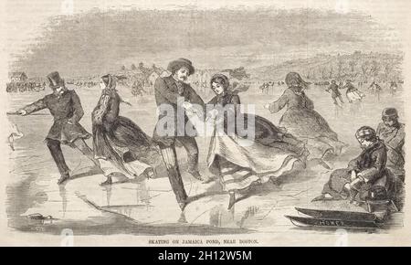 Patinage sur Jamaica Pond, près de Boston, 1859.Winslow Homer (américain, 1836-1910).Gravure en bois; Banque D'Images