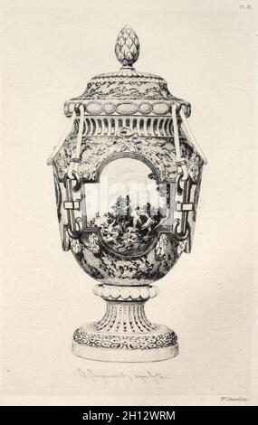Réservez par Albert Jacquemart : Histoire de l'Art de la céramique : étude descriptive et philosophiques de la céramique de tous les âges et toutes les nations : France : Sèvres- Soft- Porcelaine vase, de commémoration de la bataille de Fontenoy (Planche XI), 1877. Jules Jacquemart (Français, 1837-1880). Fiche technique : eau-forte, 25,5 x 18 cm (10 1/16 x 7 1/16 in.) : platemark ; 19 x 13 cm (7 1/2 x 5 1/8 in.). Banque D'Images