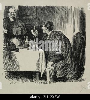 Diplôme de Tomkin dîner et comment il s'est terminé, 1868.Charles Samuel Keene (britannique, 1823-1891).Gravure en bois; Banque D'Images