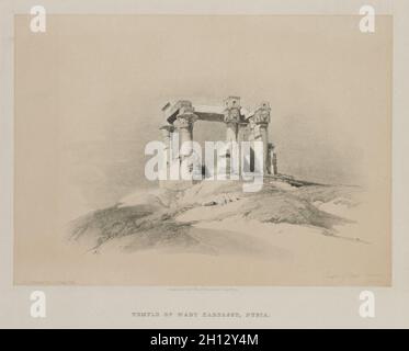 Égypte et Nubia, Volume I : Temple de Wady Kardassy à Nubia, 1846.Louis Haghe (britannique, 1806-1885), F. G. Moon, 20 Threadneedle Street, Londres,Après David Roberts (écossais, 1796-1864).Lithographie couleur; feuille: 36.1 x 42.8 cm (14 3/16 x 16 7/8 po.); image: 25.1 x 34.9 cm (9 7/8 x 13 3/4 po.). Banque D'Images
