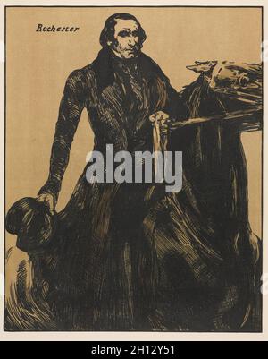 Un portefeuille de 16 lithographies : personnages de romance : Rochester, 1900.William Nicholson (britannique, 1872-1949).Lithographie couleur à la main; feuille: 50.7 x 40.3 cm (19 15/16 x 15 7/8 po.); image: 34.5 x 27.3 cm (13 9/16 x 10 3/4 po.). Banque D'Images