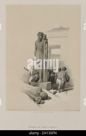 Égypte et Nubie, Volume II : Colossus devant le Temple de Wady Saboua, Nubia, 1847.Louis Haghe (britannique, 1806-1885), F. G. Moon, 20 Threadneedle Street, Londres,Après David Roberts (écossais, 1796-1864).Lithographie couleur; feuille: 45.5 x 40.5 cm (17 15/16 x 15 15/16 po.); image: 34.6 x 24.3 cm (13 5/8 x 9 9/16 po.). Banque D'Images