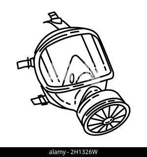 Masque de gaz de lutte contre l'incendie fait partie des accessoires et équipements de pompier appareil dessiné à la main Icon Set Vector. Illustration de Vecteur