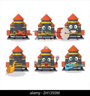 Personnage de dessin animé de lance-roquettes de feu jouant quelques instruments de musique.Illustration vectorielle Illustration de Vecteur