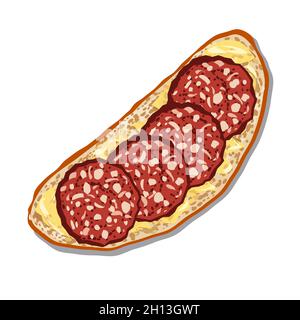 Illustration du sandwich avec des saucisses salami et du beurre Illustration de Vecteur