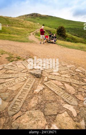 Royaume-Uni, Angleterre, Worcestershire, Malvern Hills, Sugarloaf Hill indicateur de direction Banque D'Images