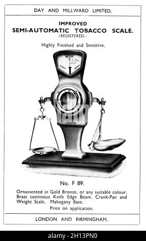 Liste de catalogues de produits d'époque de Day et Millward pour les balances à tabac semi-automatiques Banque D'Images