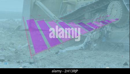 Image numérique composite du traitement des données statistiques par rapport au bulldozer en décharge Banque D'Images