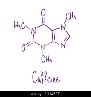 Structure chimique de la caféine.Illustration vectorielle dessinée à la main. Illustration de Vecteur