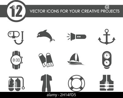ensemble d'icônes de plongée. icônes de sites web de plongée Illustration de Vecteur