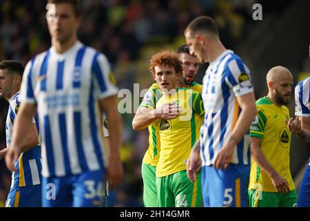 Josh Sargent, de Norwich City, réagit après avoir raté un tir au but lors du match de la première Ligue à Carrow Road, Norwich.Date de la photo: Samedi 16 octobre 2021. Banque D'Images