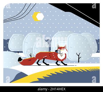 Dessin animé renard en hiver, illustration de style livre pour enfants Illustration de Vecteur