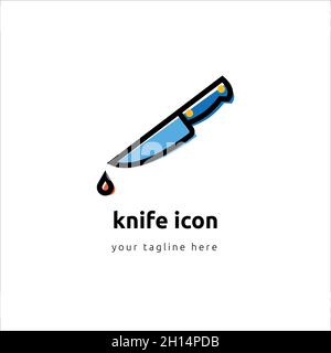 Icône de couteau dans la ligne de sang, concept d'halloween, signe de couteau sanglant sur fond blanc, icône d'armes avec gouttes de sang dans le style de contour pour le concept mobile Illustration de Vecteur