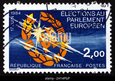 FRANCE - VERS 1984 : un timbre imprimé en France dédié à la 2e élection du Parlement européen, vers 1984 Banque D'Images