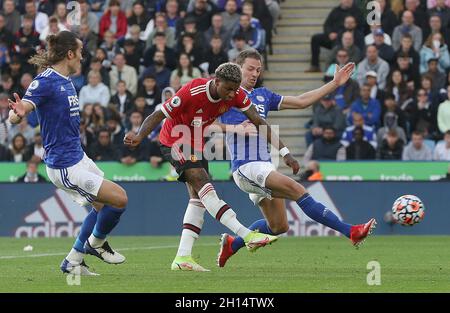 Leicester, Angleterre, 16 octobre 2021.Marcus Rashford, de Manchester United, a obtenu des scores lors du match de la Premier League au King Power Stadium, à Leicester.Le crédit photo doit être lu : Darren Staples / Sportimage Banque D'Images